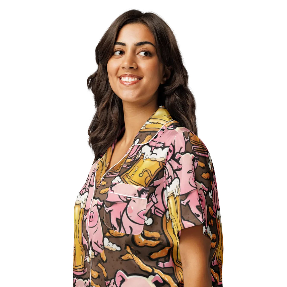 Pigtail Pilsner on Women's Short Sleeve Pajama Top — Left Front