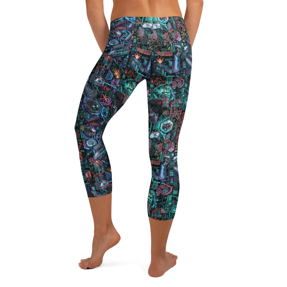 Cybernetic Jungle on Capri Leggings — Back