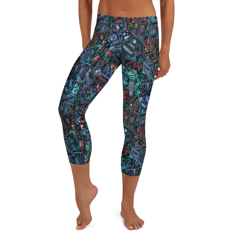 Cybernetic Jungle on Capri Leggings — Front