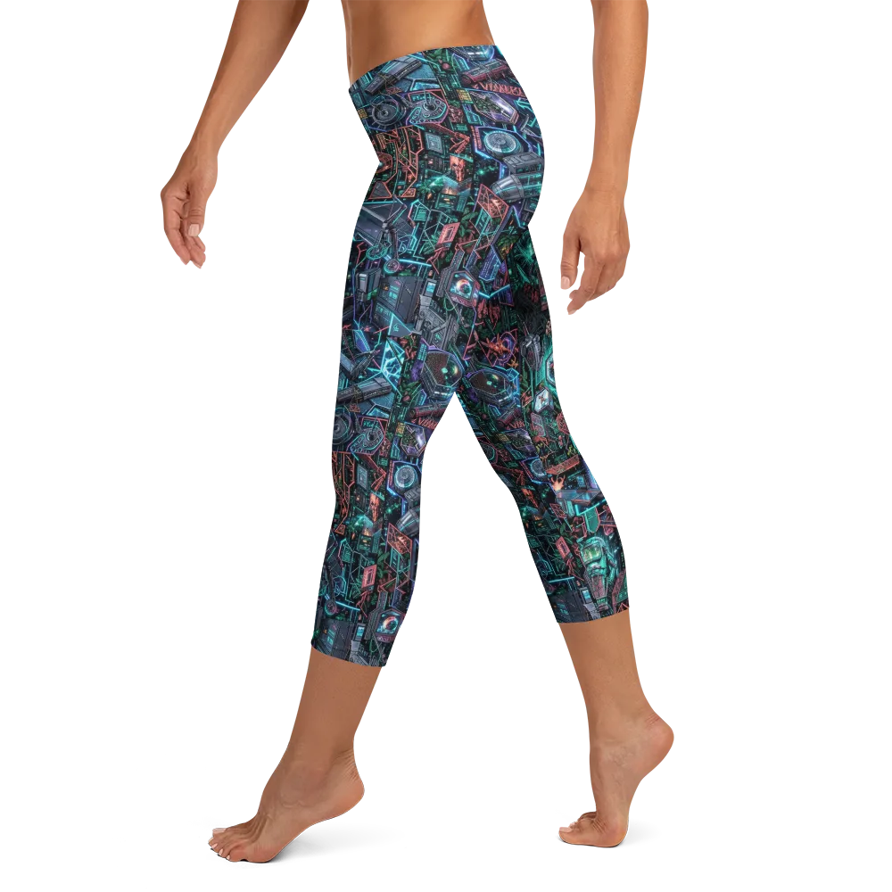 Cybernetic Jungle on Capri Leggings — Left