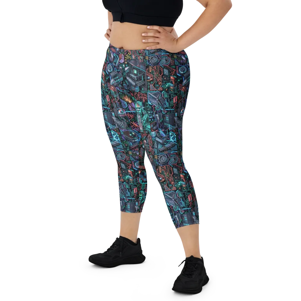 Cybernetic Jungle on Capri Leggings — Front