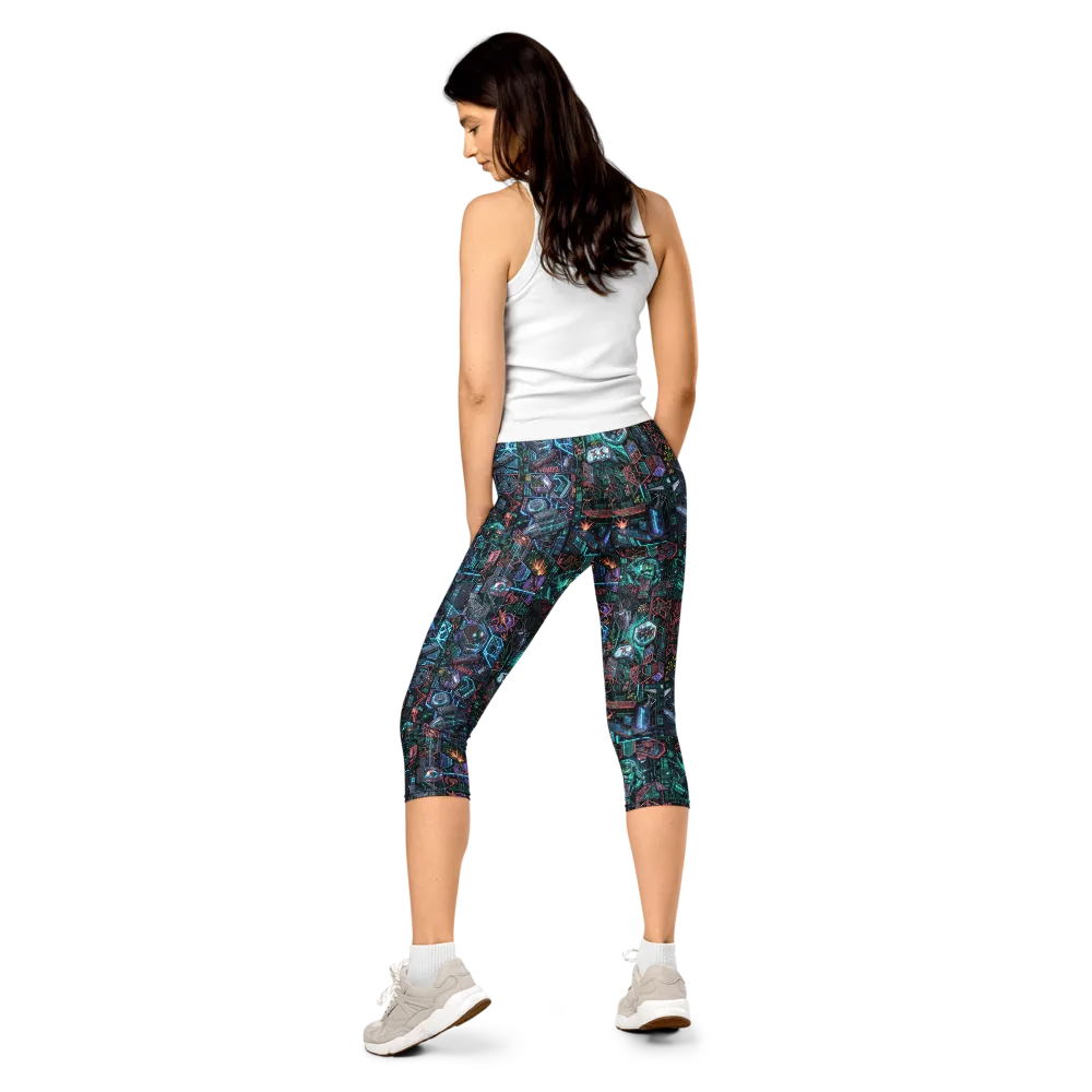 Cybernetic Jungle on Capri Leggings — Back