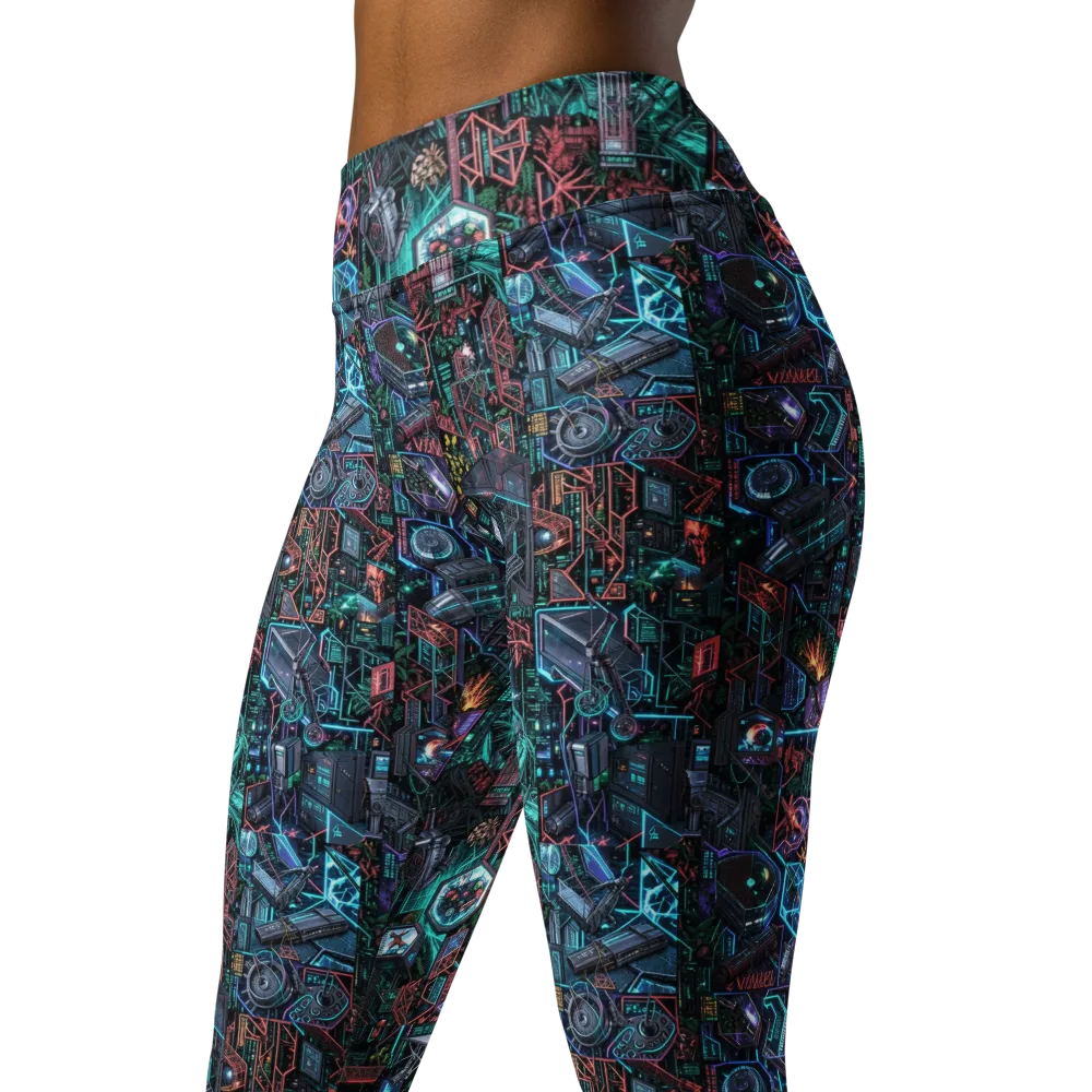 Cybernetic Jungle on Yoga Leggings — Left Front