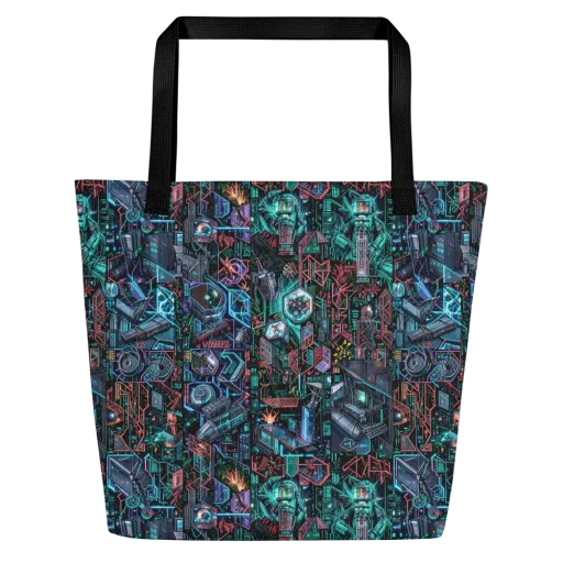 Cybernetic Jungle on a Large Tote Bag W/ Pocket