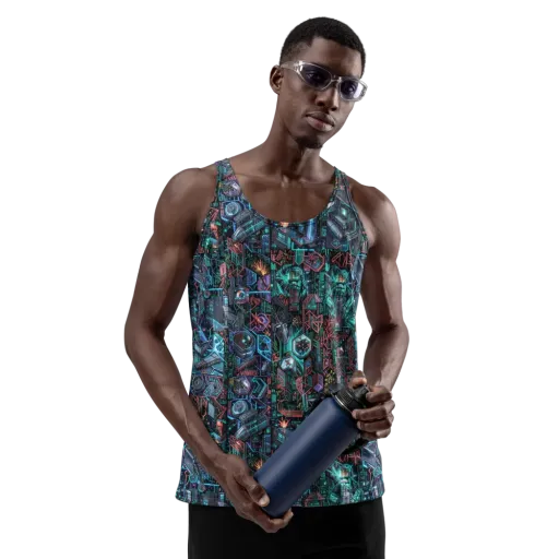 Cybernetic Jungle on a Men's Tank Top