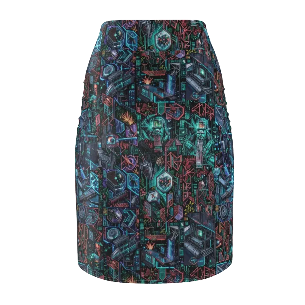 Cybernetic Jungle on Pencil Skirt — Back
