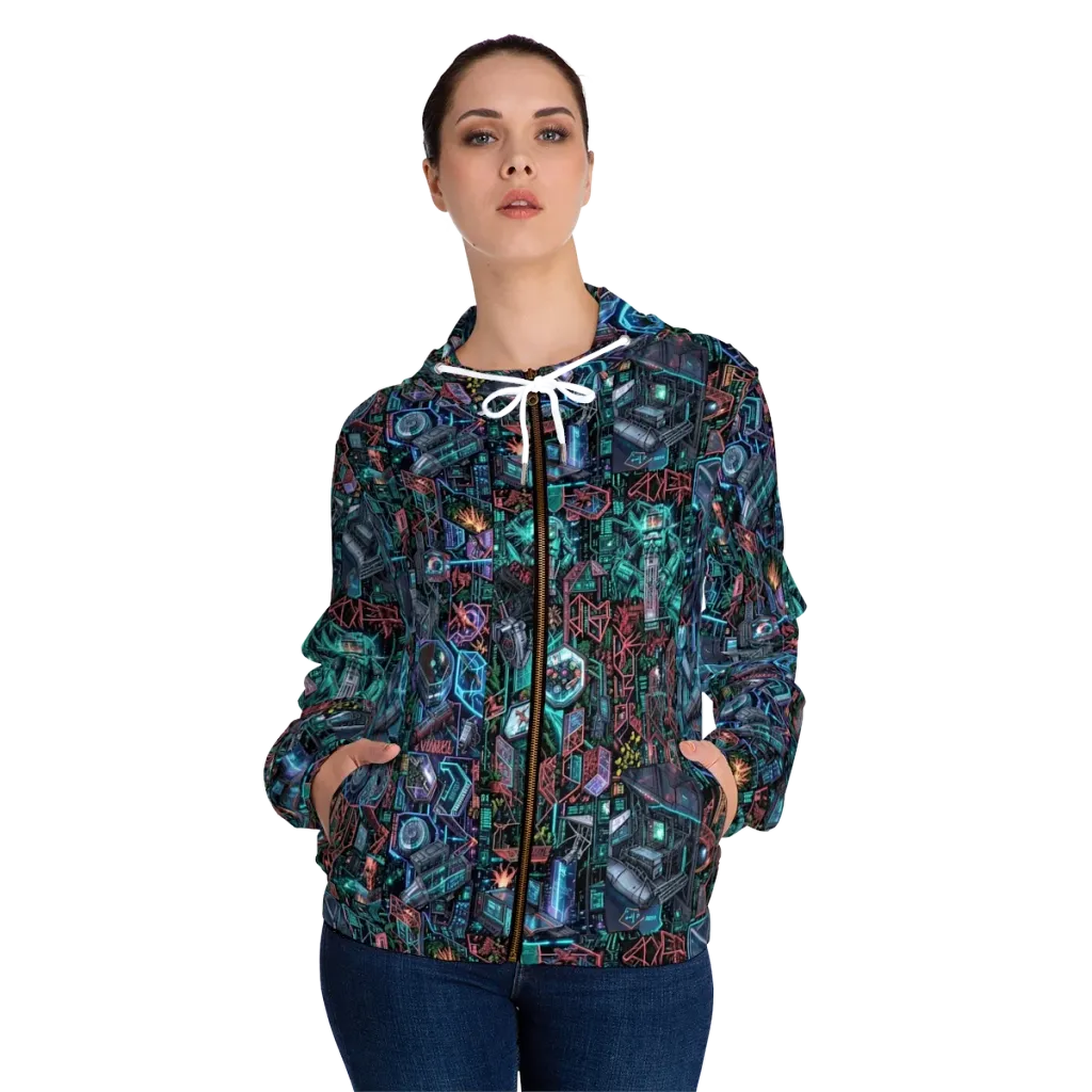 Cybernetic Jungle on Women's Full-Zip Hoodie — Front On Person