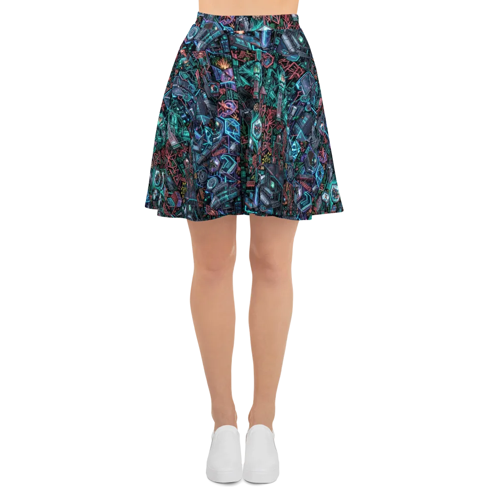 Cybernetic Jungle on Skater Skirt — Front