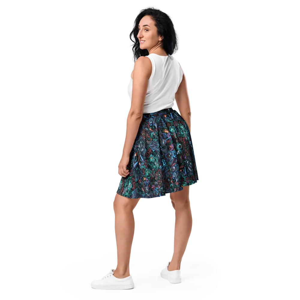 Cybernetic Jungle on Skater Skirt — Back