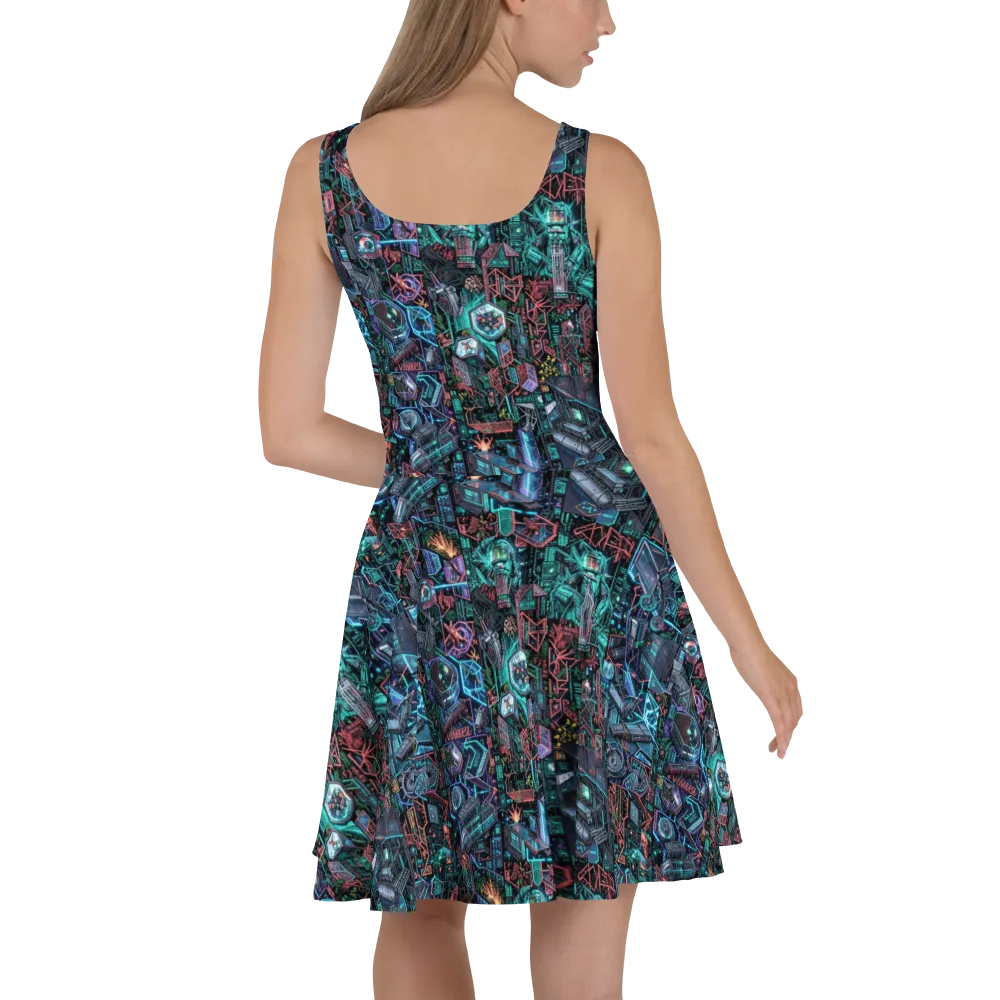 Cybernetic Jungle on Skater Dress — Back