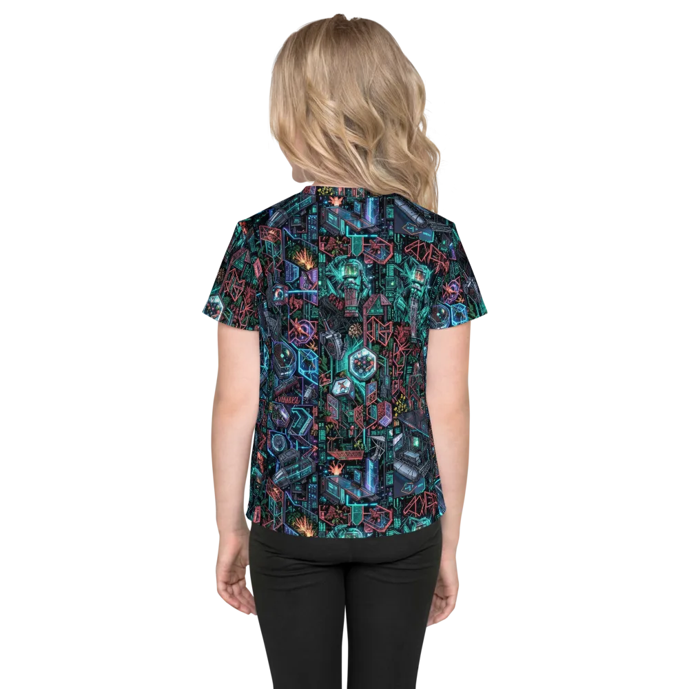 Cybernetic Jungle on Kids Crew Neck T-Shirt — Back