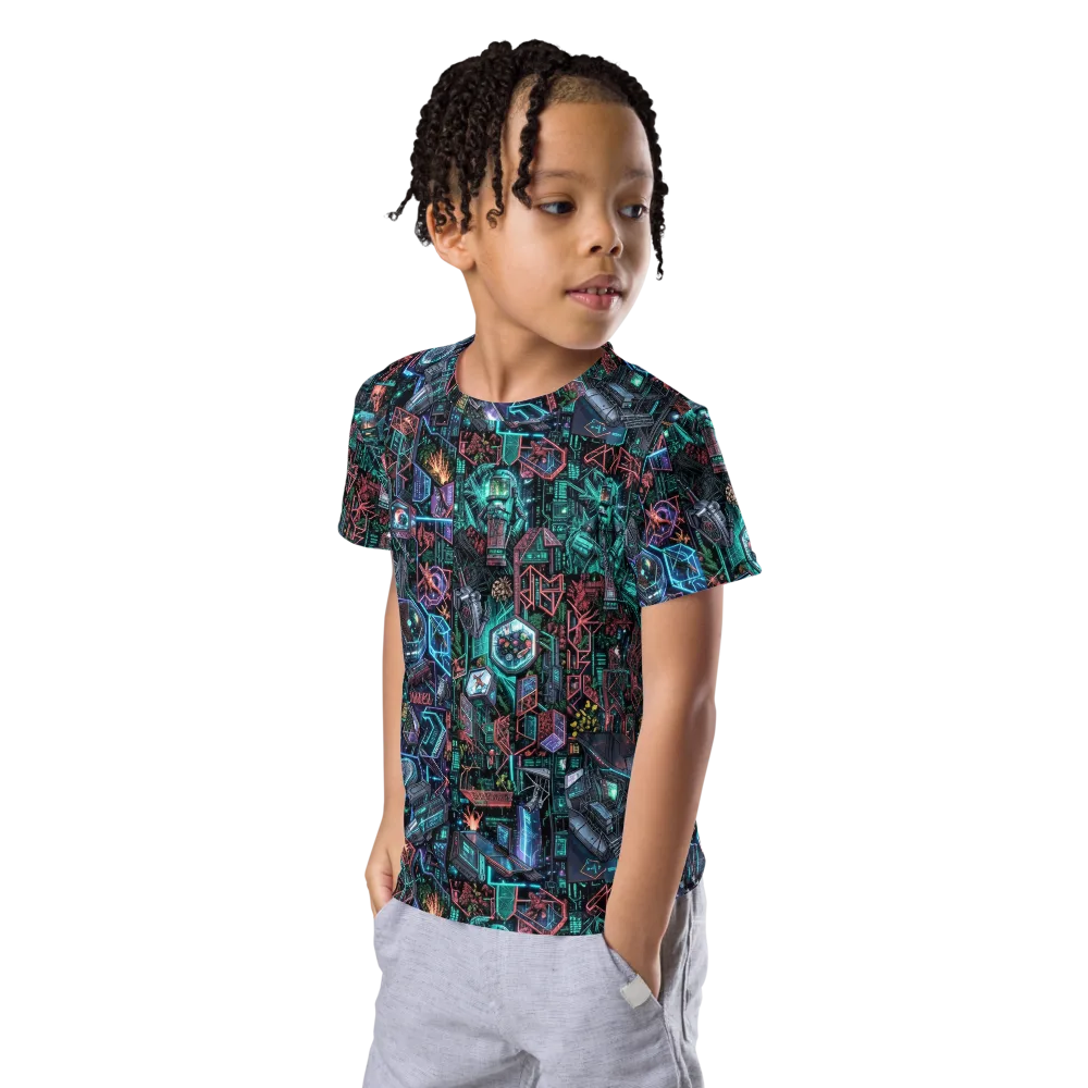 Cybernetic Jungle on Kids Crew Neck T-Shirt — Left Front
