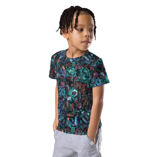 Cybernetic Jungle on a Kids Crew Neck T-Shirt