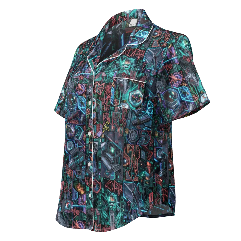 Cybernetic Jungle on Women's Short Sleeve Pajama Top — Left Front