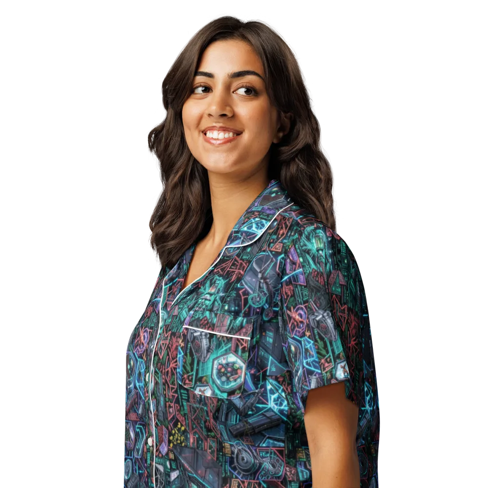 Cybernetic Jungle on Women's Short Sleeve Pajama Top — Left Front