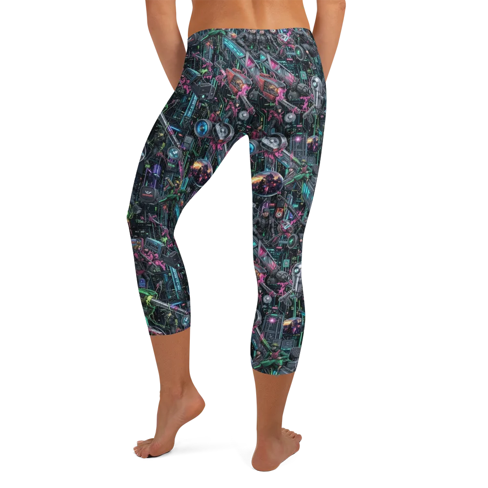 Neon Ruin Circuit on Capri Leggings — Back