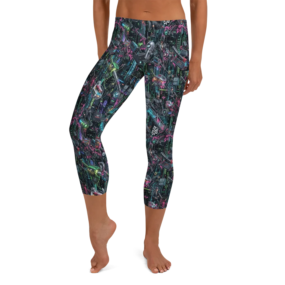 Neon Ruin Circuit on Capri Leggings — Front