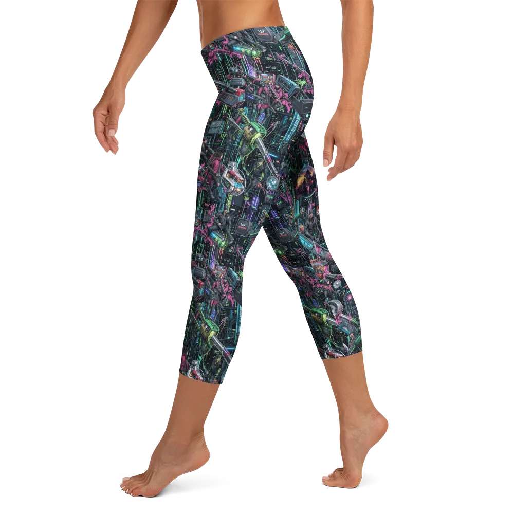 Neon Ruin Circuit on Capri Leggings — Left