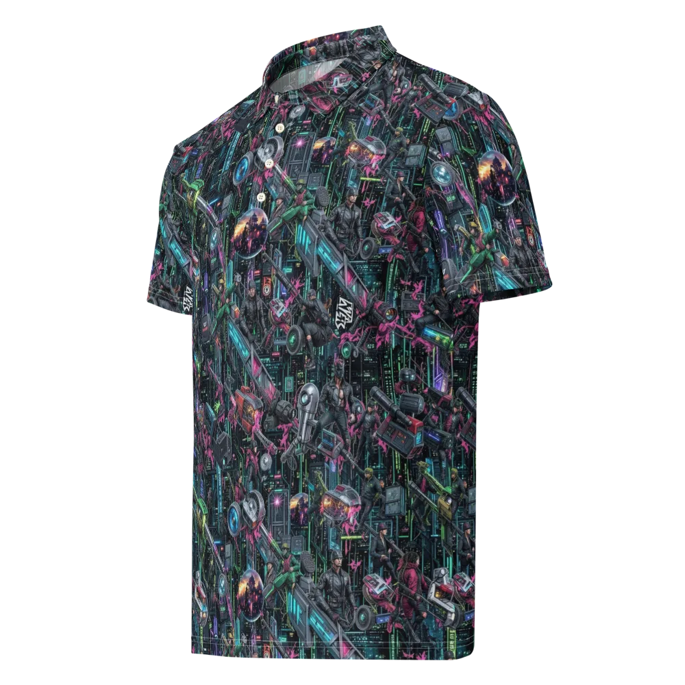 Neon Ruin Circuit on Men's Slim Fit Polo Shirt — Left Front