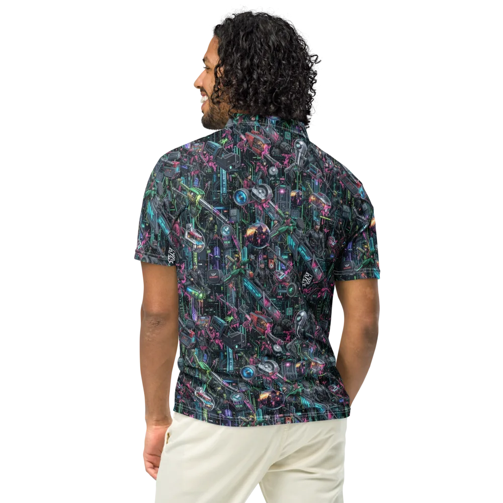 Neon Ruin Circuit on Men's Slim Fit Polo Shirt — Back