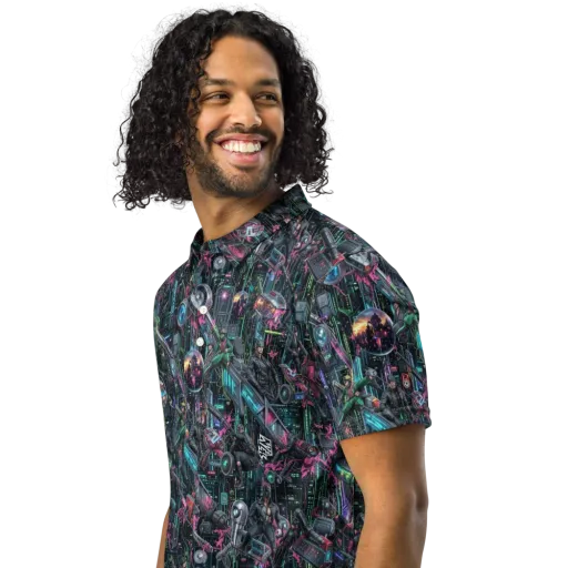 Neon Ruin Circuit on a Men's Slim Fit Polo Shirt