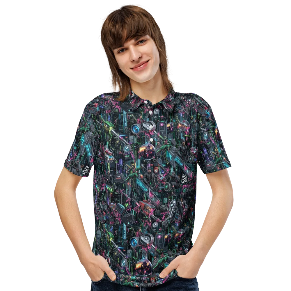 Neon Ruin Circuit on Men's Slim Fit Polo Shirt — Front