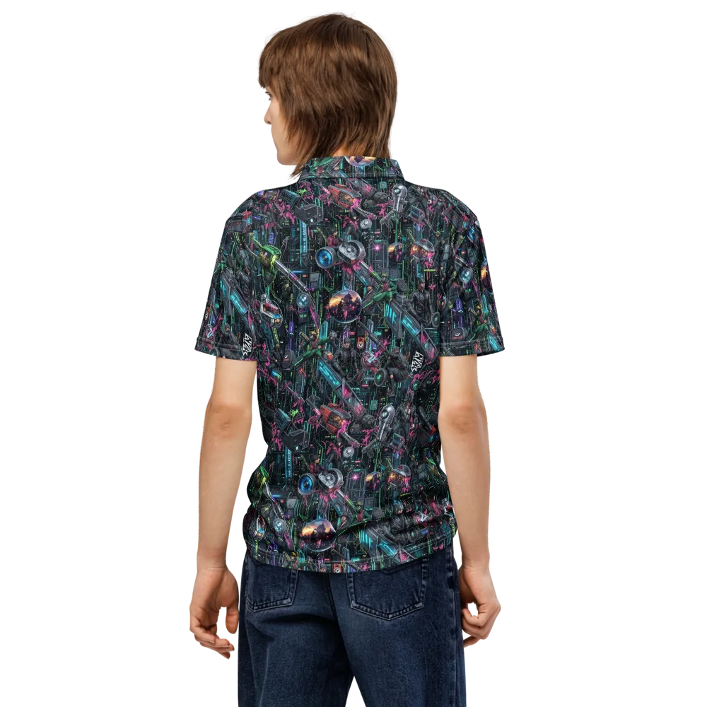 Neon Ruin Circuit on Men's Slim Fit Polo Shirt — Back