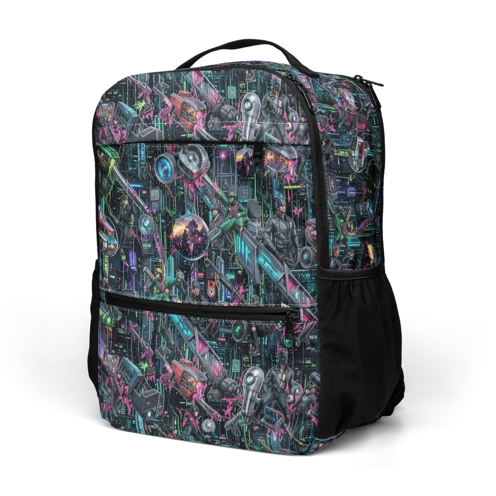 Neon Ruin Circuit on Utility Backpack — Left Front