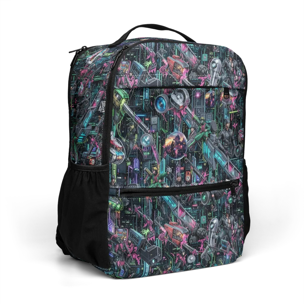Neon Ruin Circuit on Utility Backpack — Right Front
