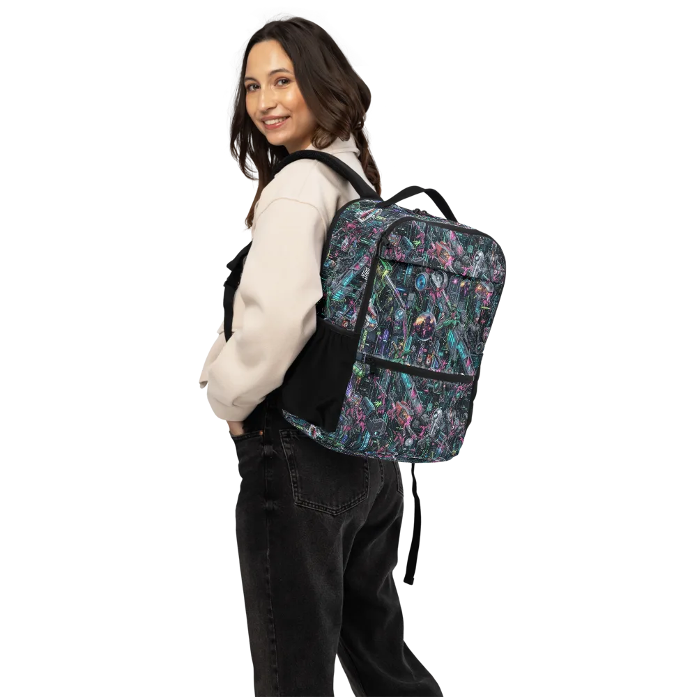 Neon Ruin Circuit on Utility Backpack — Back