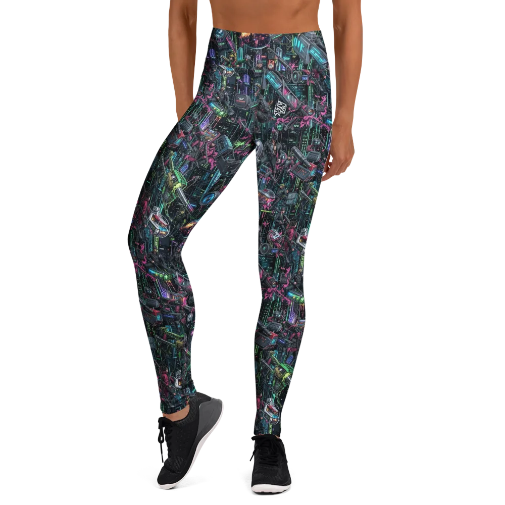 Neon Ruin Circuit on Yoga Leggings — Front