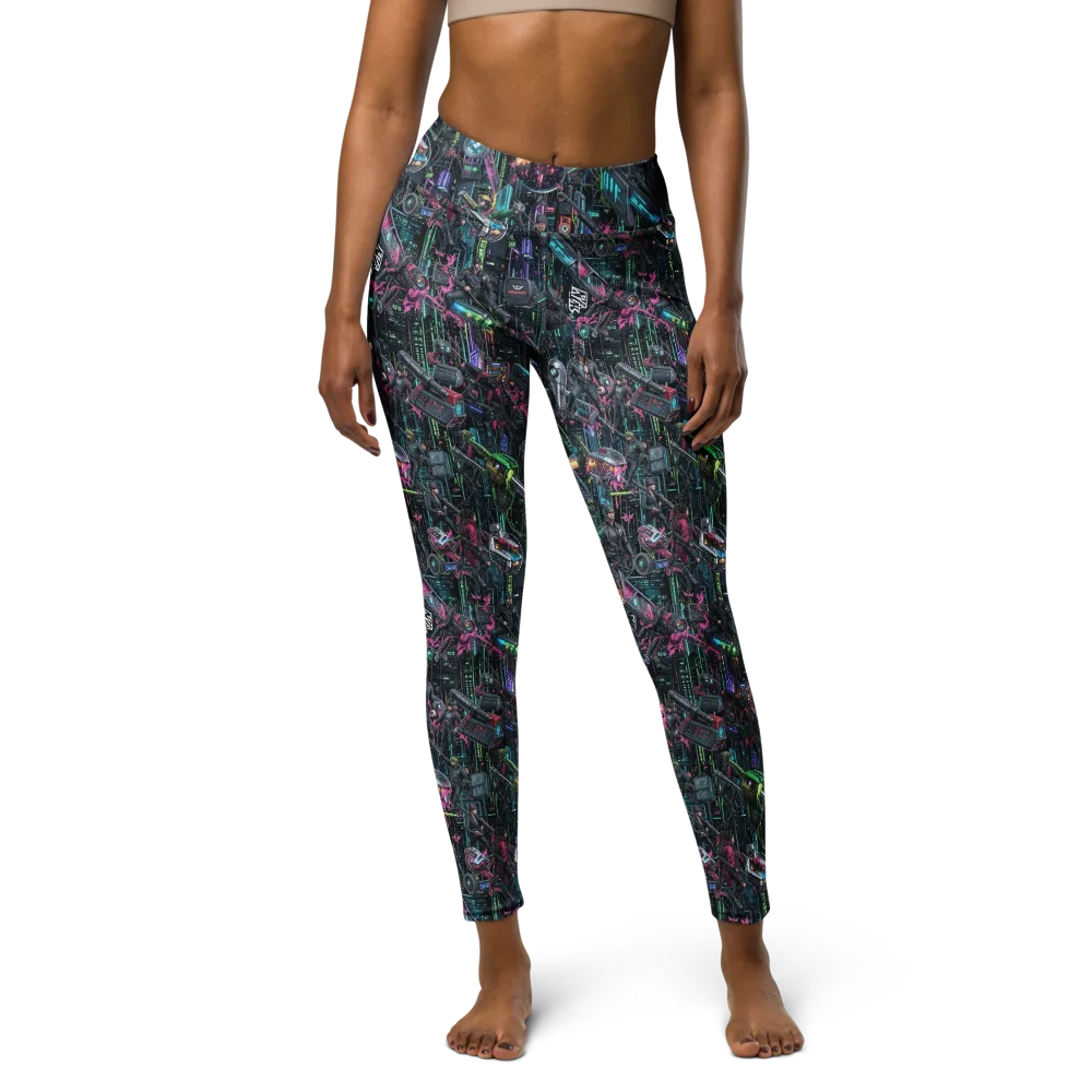 Neon Ruin Circuit on Yoga Leggings — Front