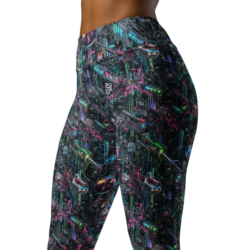 Neon Ruin Circuit on Yoga Leggings — Left Front