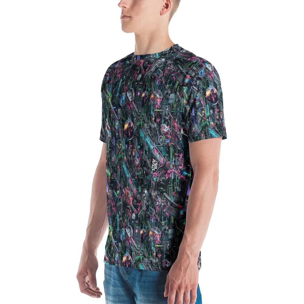 Neon Ruin Circuit on Men's Crew Neck T-Shirt — Left