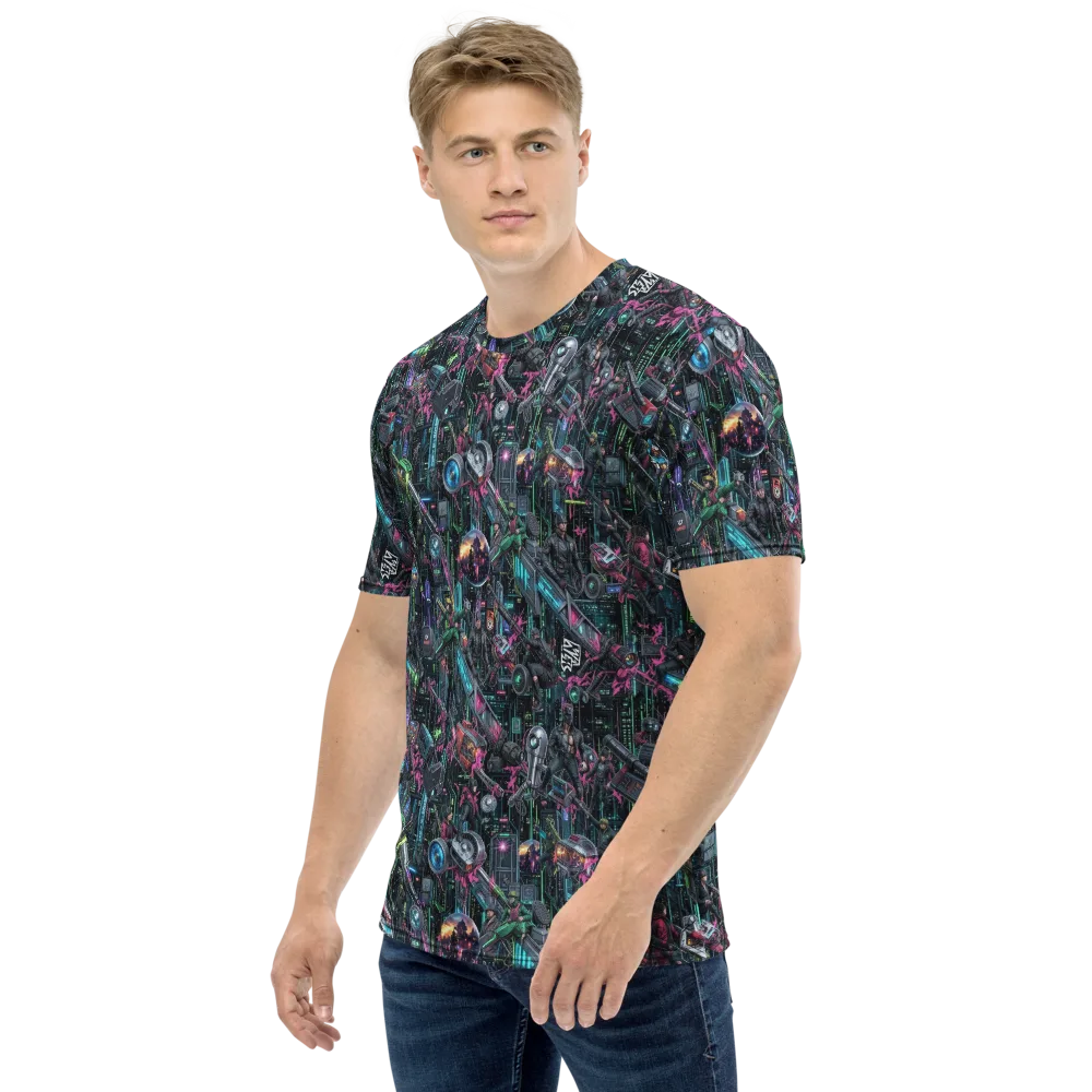 Neon Ruin Circuit on Men's Crew Neck T-Shirt — Left