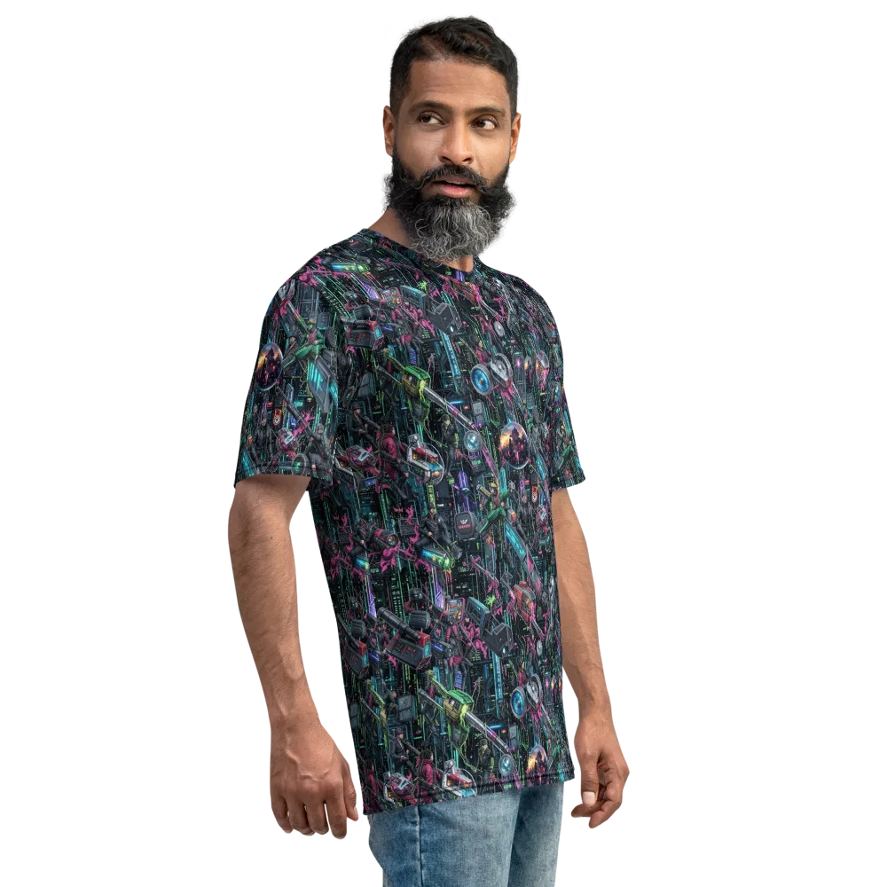 Neon Ruin Circuit on Men's Crew Neck T-Shirt — Right