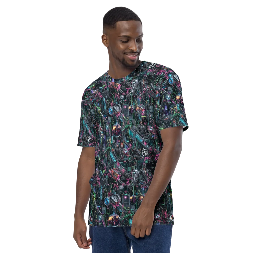 Neon Ruin Circuit on Men's Crew Neck T-Shirt — Left