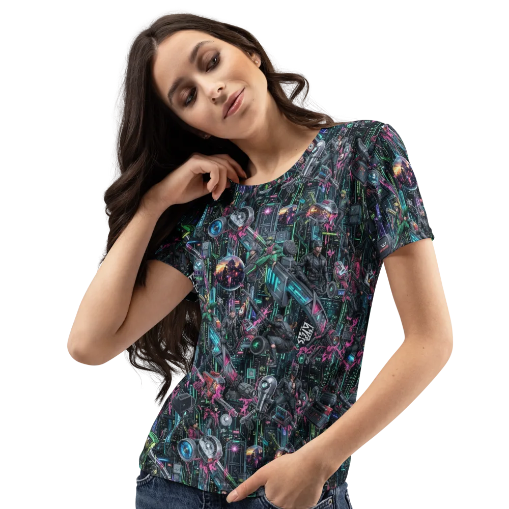 Neon Ruin Circuit on Women's Crew Neck T-Shirt — Left Front