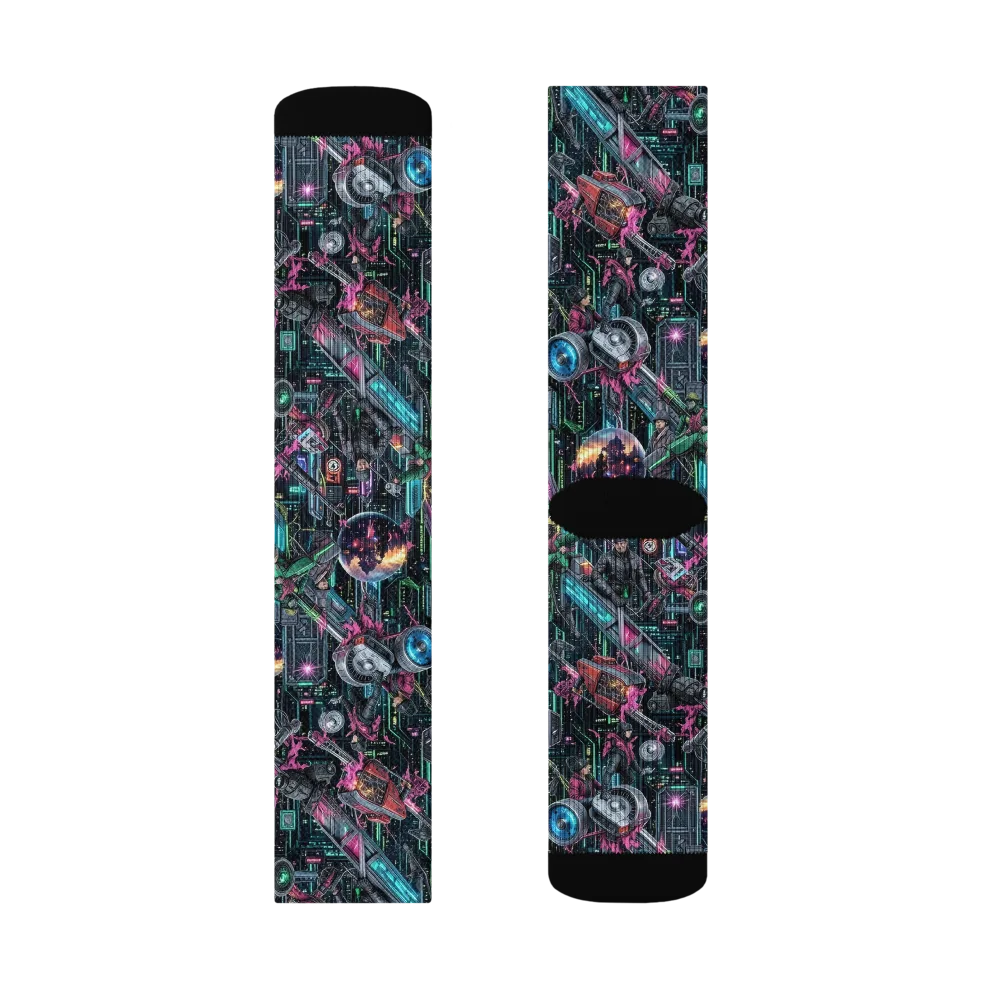 Neon Ruin Circuit on Socks — Right Sock