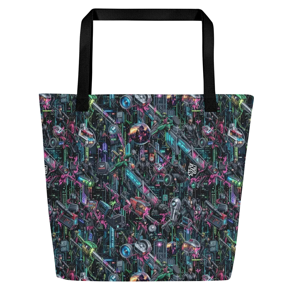 Neon Ruin Circuit on Large Tote Bag W/ Pocket — Front