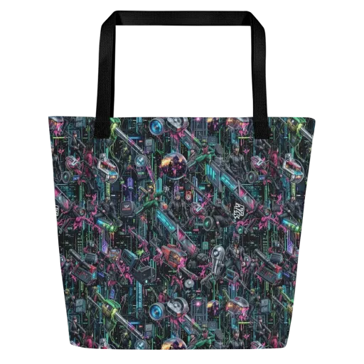 Neon Ruin Circuit on a Large Tote Bag W/ Pocket