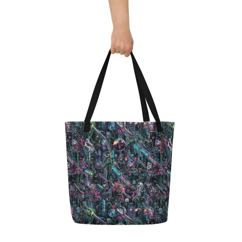 Neon Ruin Circuit on Large Tote Bag W/ Pocket — Front