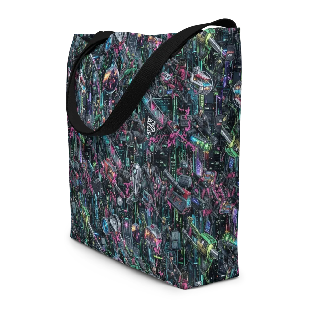 Neon Ruin Circuit on Large Tote Bag W/ Pocket — Front