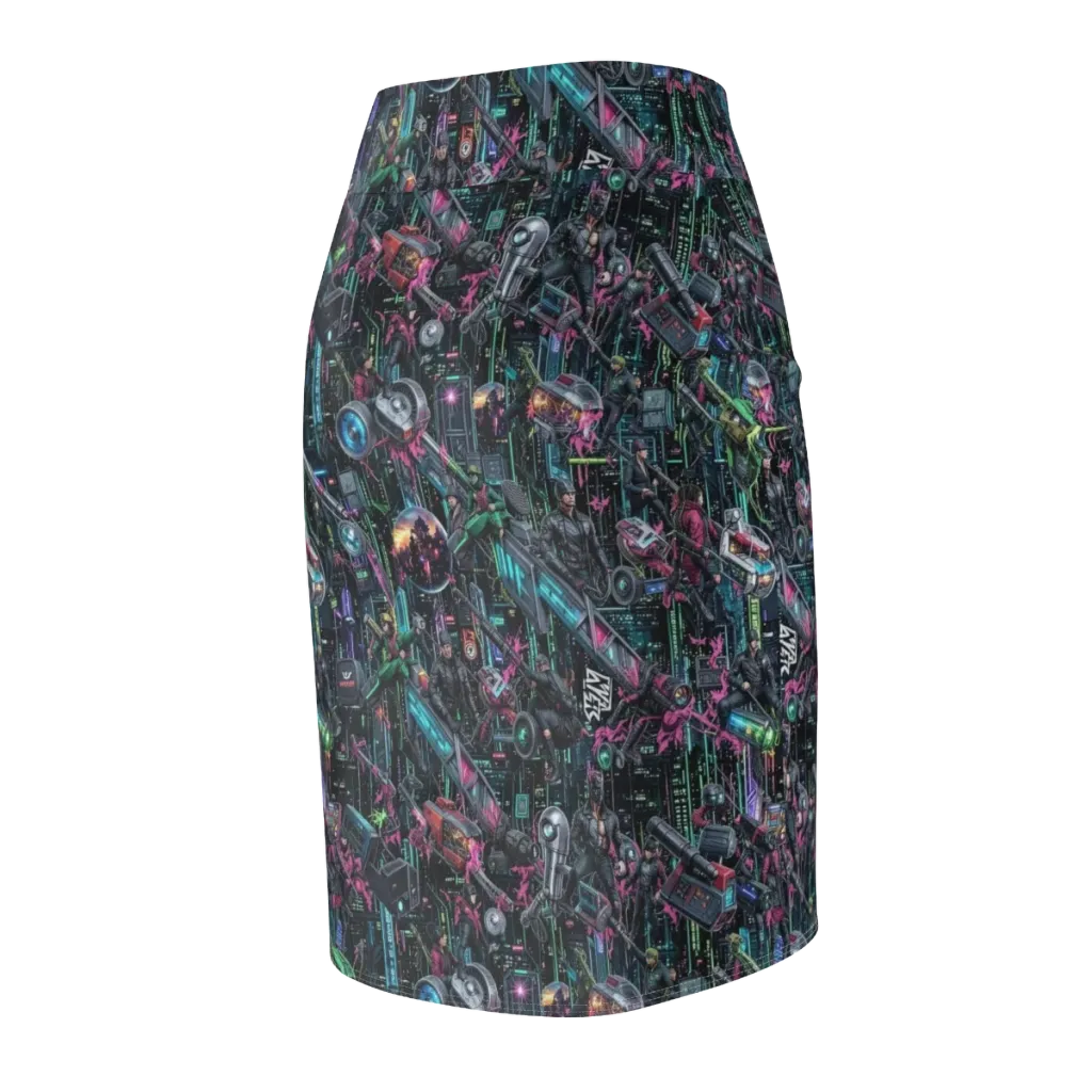 Neon Ruin Circuit on Pencil Skirt — Back Side