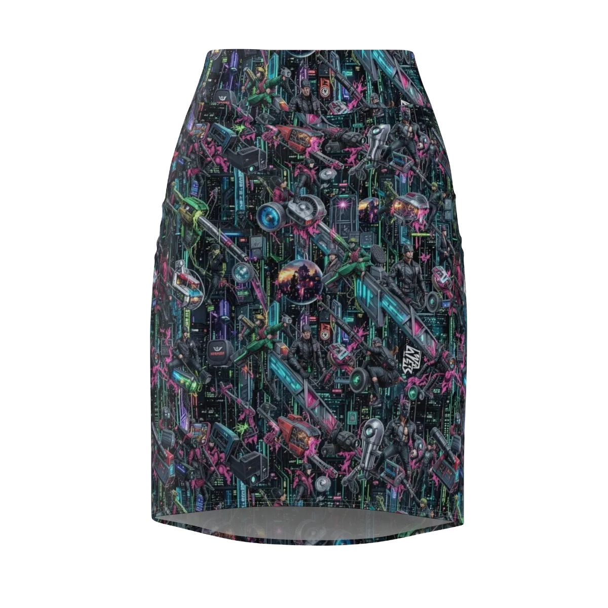 Neon Ruin Circuit on Pencil Skirt — Front