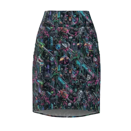 Neon Ruin Circuit on a Pencil Skirt