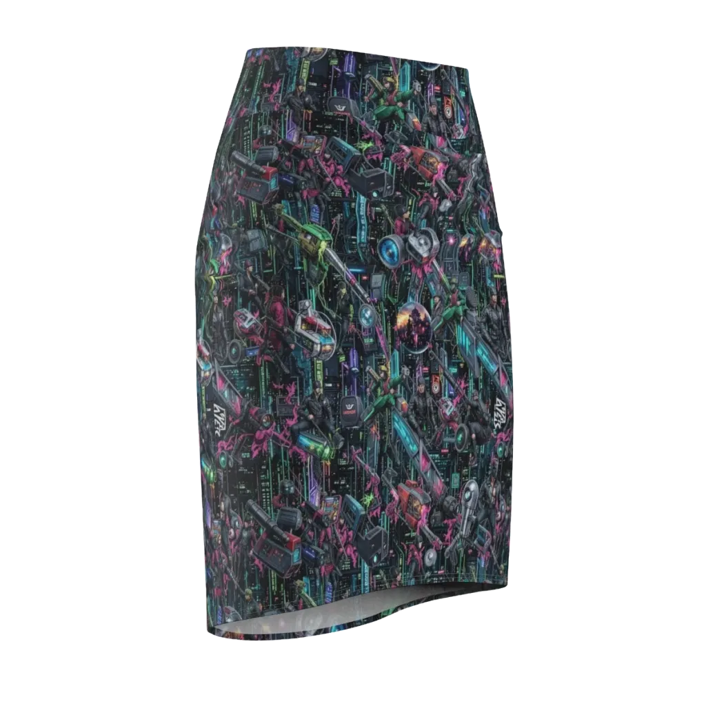 Neon Ruin Circuit on Pencil Skirt — Front Side