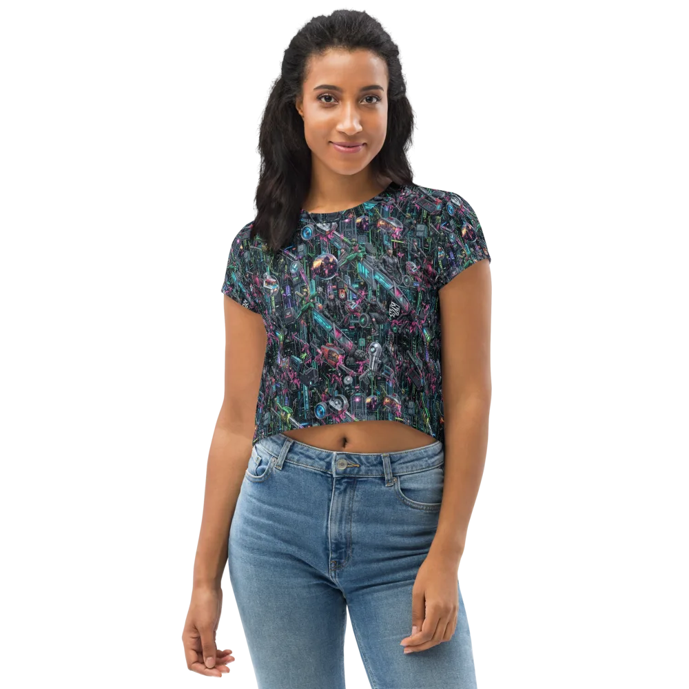 Neon Ruin Circuit on Crop Tee — Front