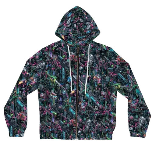 Neon Ruin Circuit on a Women's Full-Zip Hoodie