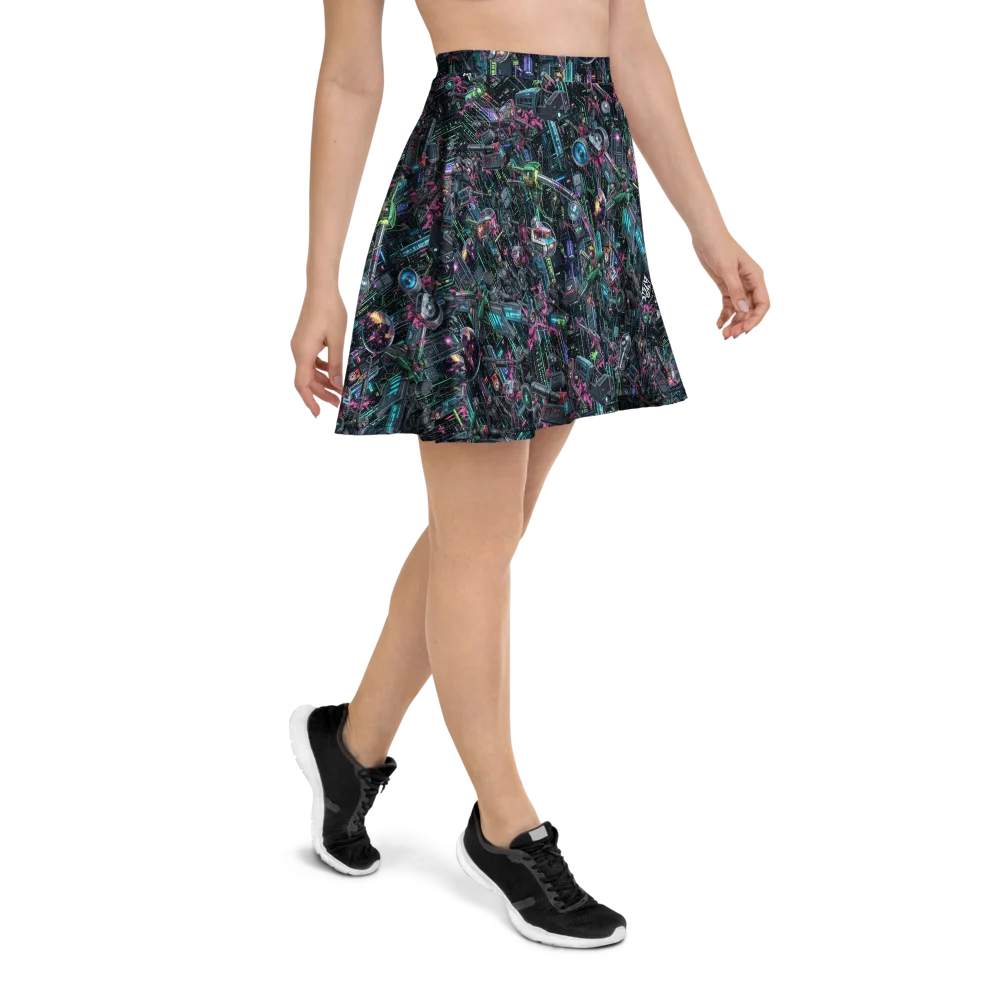Neon Ruin Circuit on Skater Skirt — Right
